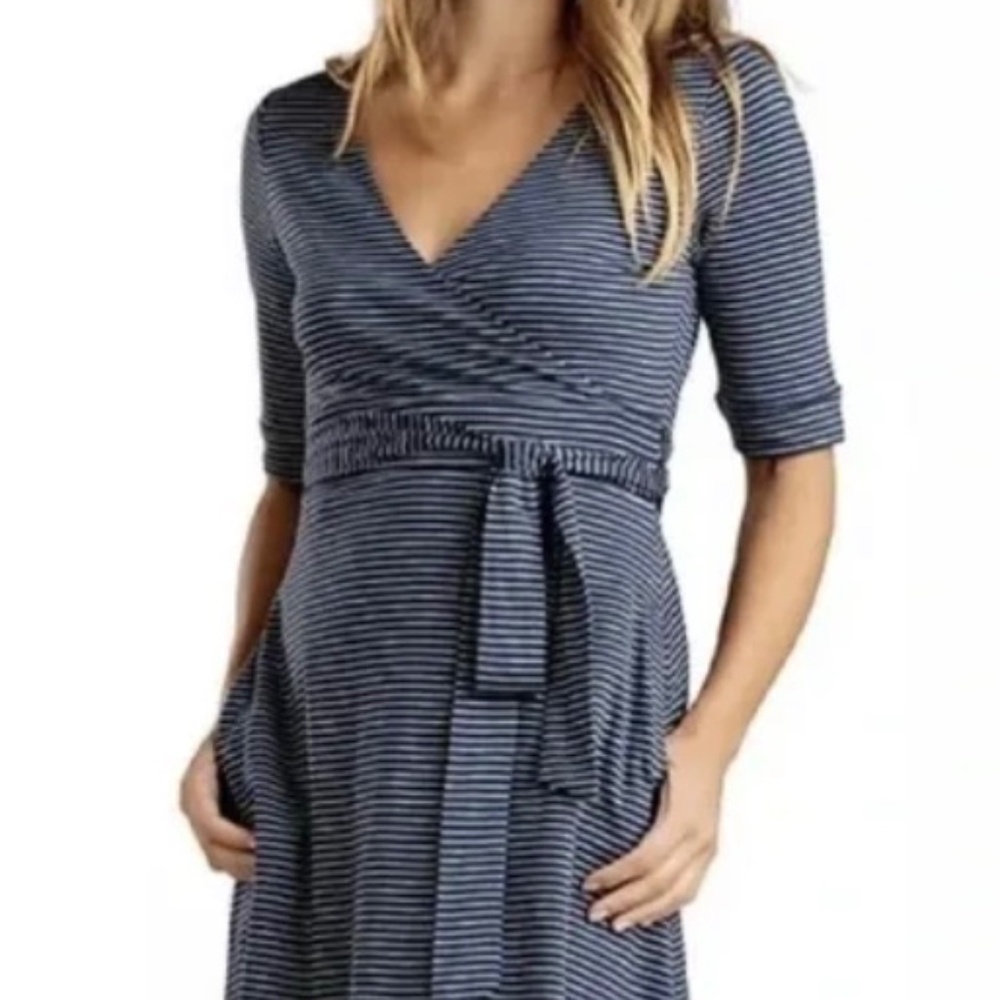 Toad&Co Navy and White Striped Wrap-Style Mini Dress